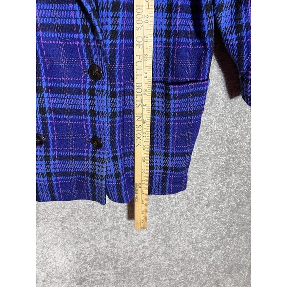 Vintage Liz Claiborne Wool Blend Blue Plaid Double Breasted Blazer Womens Size 8 - Picture 14 of 16